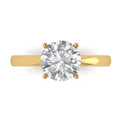 2Ct Round Cut White Sapphire Gold Solitaire Engagement Promise Statement Ring