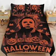 a1545 Michael Myers Halloween Duvet Cover Set, 3 Piece Bedding Set 86x70" Double Sided Printing Decorative Comforter Cover Set (1 Duvet Cover + 2 Pill
