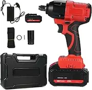 Electric Impact Wrench Brus Power Electric Drill 380N.m 2800RPM Impact Driver with 2Pcs 4.0Ah Battery and Charger for Car Home and Scaffold