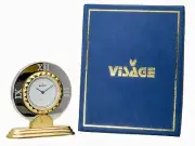 VISAGE: GOLD & SILVER TONE ANTIQUE ROUND STYLE COLLECTABLE ANALOG MINI CLOCK