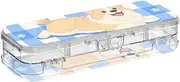 Yoogain Cartoon Dog Blue White Grid Plastic Pencil Box Double Deck Hard Boxes Pens Case For Art Supplies With Snap Lid