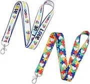 Kuskins 2 PCS Lanyard for Keys & ID Badge Holder, Adjustable Neck Strap with Swivel Hook, Cruise Lanyard for Men Women, Keychain Lanyards (Autism Awareness Puzzle Design)