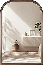 20"x30" Arch Wall Mirror Bathroom Mirror for Wall Mounted, Tempered Glass, Wood Grain Finish Frame Wall Mirror Decorative for Bedroom Living Room Entryway, Rustic Brown