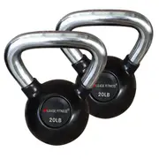 2 x 20lbs Rubber Coated Cast Iron Kettlebell Weights - Pro Grade Chrom Handle