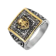 Vintage Diamond Lion Head Men's Stainless Ring With Case