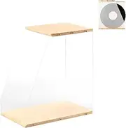 Vinyl Record Storage Holder, Solid Wood Display Rack with Acrylic Board, Holds 40+ LPs, Album Desktop Organizer, Quick Assembly Retro Style Record Storage Box for Books Magazines CD Files