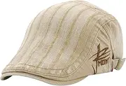 [LiuliuBull] Men Beret Hat Cotton Buckle Adjustable Newsboy Hats Cabbie Gatsby Cap Cotton Washed Beret Hat Buckle Adjustable Paper Boy Newsboy Cabbie Cap (Color : Stripe Beige)