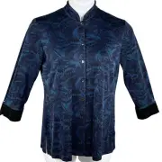 Chicos Design NWT 1/ 8-10 Blue Black Paisley Mandarin Collar Jacket Artsy Travel