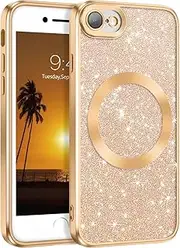 GaoBao for iPhone SE Case 2022/iPhone SE Case 2020/iPhone 8 Case/iPhone 7 Case, Luxury Sparkle Magnetic Phone Cover for iPhone 7/8/SE 2nd Gen/SE 3rd Gen 4.7'' [Compatible with MagSafe], Gold Glitter