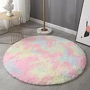Large Fluffy Area Rugs, Soft Shaggy Round Rugs Carpets for Living Room Bedroom, Anti-Slip Indoor Modern Washable Furry Play Carpet Home Floor Mat Decor (Rainbow, 120cm (Round))