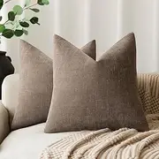 Foindtower Pack of 2 Soft Textured Throw Decorative Pillow Covers Square Accent Solid Cushion Cover Cozy Farmhouse Pillow Case with Zipper for Couch Sofa Bedroom Living Room 18x18 Inch, Taupe
