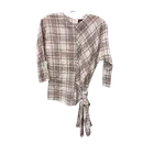 Static Plaid Tie-Front Blouse - Mauve XS - Women's Tops