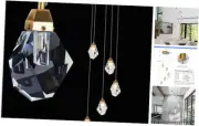 Dimmable Brass Gold Crystal Pendant Light - Modern 5-Light Diamond Chandelier