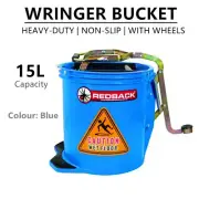 Plastic Mop Wringer Bucket 15L Heavy Duty Home Commercial Cleaning Buckets Blue