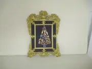 Repurposed jewelry collage art of Christmas tree with ornate frame