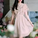 韓國氣質甜美立領蕾絲洋裝婚禮洋裝伴娘服小禮服聚會杏色洋裝韓妞必備款式