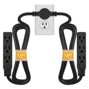 Twin Extension Cord Receptacle 24FT Flat Plug Extension Cord with 6 3-Prong R...