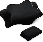 Hahafelt Cervical Neck Pillowcase (Only Pillowcase) with Zipper Ergonomic Pillow Cover Contour Pillow Cover Fuzzy Cases for Side Back Stomach Sleepers(Black,Queen Size)