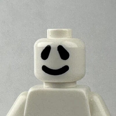Lego Minifigure Head White Dual Sided Ghost Large Black Eyes Thick Smile/Frown