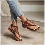 [XWCG] Wedge Sandal Women's Ankle Strap Flip-Flops Summer Solid Color Open Toe Platform Casual Shoes Bohemia Flat Shoes Casual Thong Sandal,Brown,US10.5/EU43