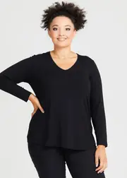 [Taking Shape] Taking Shape Natural Everyday V-neck Long Sleeve Top Size 16 in Black, Viscose - Plus Size Women's Tops & T Shirts Black