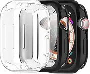CONAPIKA Case for Apple Watch Series 10 42mm with Built-in Tempered Glass, 2 Pack Full Coverage Screen Protector Protective Soft TPU Case Ultra Slim Overall Anti-Scratch Bumper Cover, Black+Clear