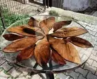 18"Clear Resin Epoxy Table Top Round Handmade Leaf Design Living Room Furniture