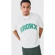 Mens Ecru Oversized Boxy Extended Neck Bronx T-shirt