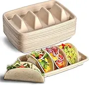 24PCS Disposable Taco Holders for Party, Premium Paper Taco Plates with Dividers, Fiesta Taco Tray Holder, Taco Trays for 3 Tacos, Taco Tuesday Decorations Supplies, Taco Bar Serving Set for a Party