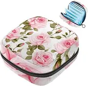 Period Bag,Sanitary Napkin Storage Bag,Floral Pink Flower Rose,Tampon Holder for Purse