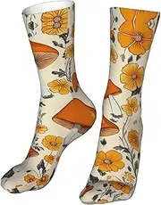 [CSIVKEJ] Crew Socks Comfort Casual Athletic Multi Design Socks For Women Men, Mushrooms and Flowers 2, One Size, Mushrooms and Flowers 2, One size
