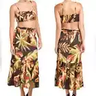 HOUSE OF HARLOW Linen Blend Crop Top and Tiered Maxi Skirt Set sz Small