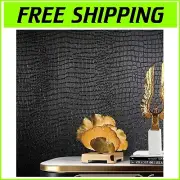 Waterproof Textured Black Crocodile Wallpaper - 15.7"x787" for Elegant Decor