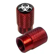 2 Red Billet Knurled Tire Valve Cap Motorcycle - ZOMBIE BIOHAZARD WHITE - 045