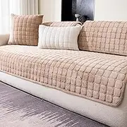 MDSASFD Velvet Couch Cover, Washable Sectional Sofa Cover, Anti Slip Sofa Slipcovers for 3 Cushion Couch Sofa L Shaped Recliner, Furniture Protector Covers for Pets Kids(Khaki, Only 1 PCS)