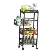 Slim Rolling Storage Cart Small Narrow Kitchen Metal Storage Cart with Black