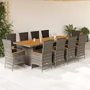Patio Furniture Sets 11 Piece Garden Dining Set with Cushions Grey Poly Rattan