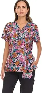 [COCO BRANDS] Scooby-Doo Women's Scrub Set - Comfortable Short Sleeve V-Neck Top and Adjustable Waistband Pants Work Uniform