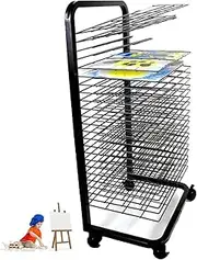 Art Drying Rack Easel, 25 Tier Stackable Metal Stainless Steel Art Rack, Flexible Rack Mobile Cart for Painting Crafts Artwork Canvas Storage