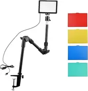 USB Video Conference Kit Including 1 * LED Video Light 3200K-5600K Dimmable + 1 * Foldable Desk Mount Light Stand + 1 * Flexible Ballhead Adapter + 5 * Color