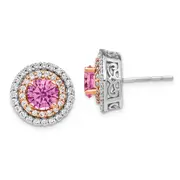 14K White/Rose Gold Two Tone 1 Ct. Lab Grown Diamond VS/SI+ G+ and Lab Created Pink Sapphire Round Post Earrings
