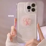 Bow Transparent Phone Case - iPhone 7 / 8 / SE / 7 Plus / 8 Plus / X / XS / XR / XS Max / 11 / 11Pro / 11 Pro Max / 12 / 12 Pro / 12 mini / 12 Pro Max / 13 / 13 Pro / 13 mini / 13 Pro Max Transparent & Pink - iPhone 12 Pro Max