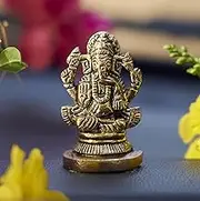 Esplanade Brass Ganesha Idol for Car Dashboard God - 2 Inches Ganapati God Murti for Desk Decor, Statue, Ganapathi Sculpture | Antique Home Decor Gift Showpieces
