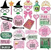 Pink and Green Witch Party Decorations Photo Booth Props Movie Themed Happy Birthday Party Decorations Photo Props for Birthday Party Supplies
