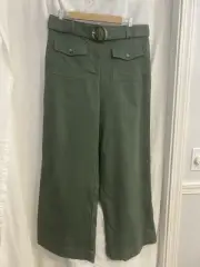 Ann Taylor Loft High Rise Wide Leg Belted Cargo Jeans Army Green Size 10 NWT