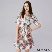 在飛比找momo購物網優惠-【MOMA】自然亞麻｜花朵剪影棉麻洋裝(橘色)