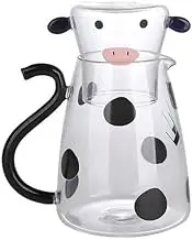 Cow Glass Pitcher, 550/1800ML Cute Cow Glass Bottles with Glass Cup,Night Bedside Water Carafe,Tea Pitcher Kettle Milk Jug for Home Office Hotel (L:1800ML)
