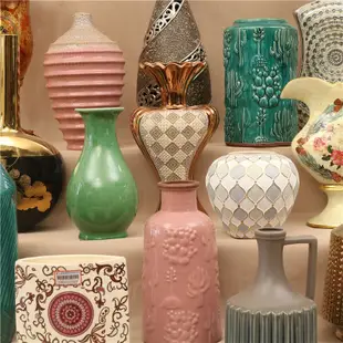中東風輕奢高溫陶瓷帶鉆花瓶插花器歐式居家客廳臺面高檔裝飾擺件