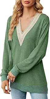 [Generic] Thermal Turtle Neck and Autumn Lace V Neck Contrasting Color Split Loose Long Sleeved T Shirt Top