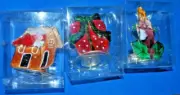 (NEW) Set 3 STAINED GLASS CHRISTMAS CANDLE HOLDERS 4 x 4 x 2" tea light votive
